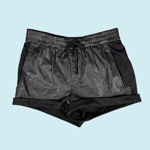 Helmut Lang Shorts Women Medium Leather Black Panel Mini Drawstring pockets $690